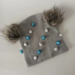 کلاه تک نوزادی بافت ریز گرم مدل پوم دار کد 11 - تصویر 2